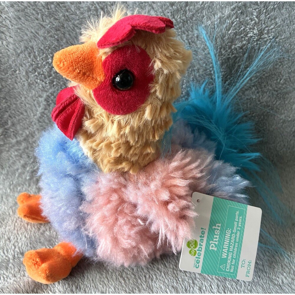 Small Shaggy Rooster Plush, Multicolor, 8", Easter by Way To Celebrate